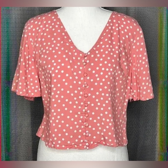 Japna Small Pink with White Polka Dots Blouse | Color: Pink/White | Size:L - Picture 1 of 6